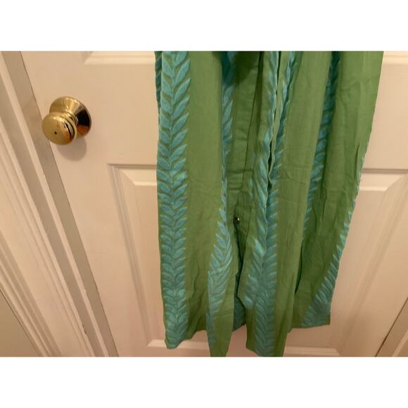 AUGUST RESORTWEAR ZAKAR GREEN LAUREL LEAF BALLOON SLEEVE MAXI DRESS SZ XS/S $240 - Picture 5 of 11